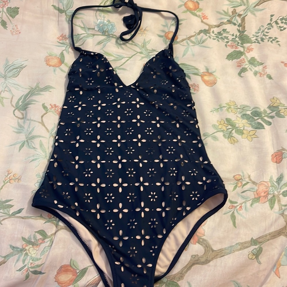 J. crew navy eyelet bathing suit. Size 0